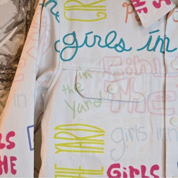 Print All Over Me Girls in the Yard Denim White Jacket Indie Brand Size Small - Picture 14 of 15
